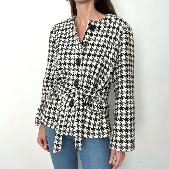 EUC E.col.o.gie Belted Houndstooth Wool Jacket - Picture 3 of 6